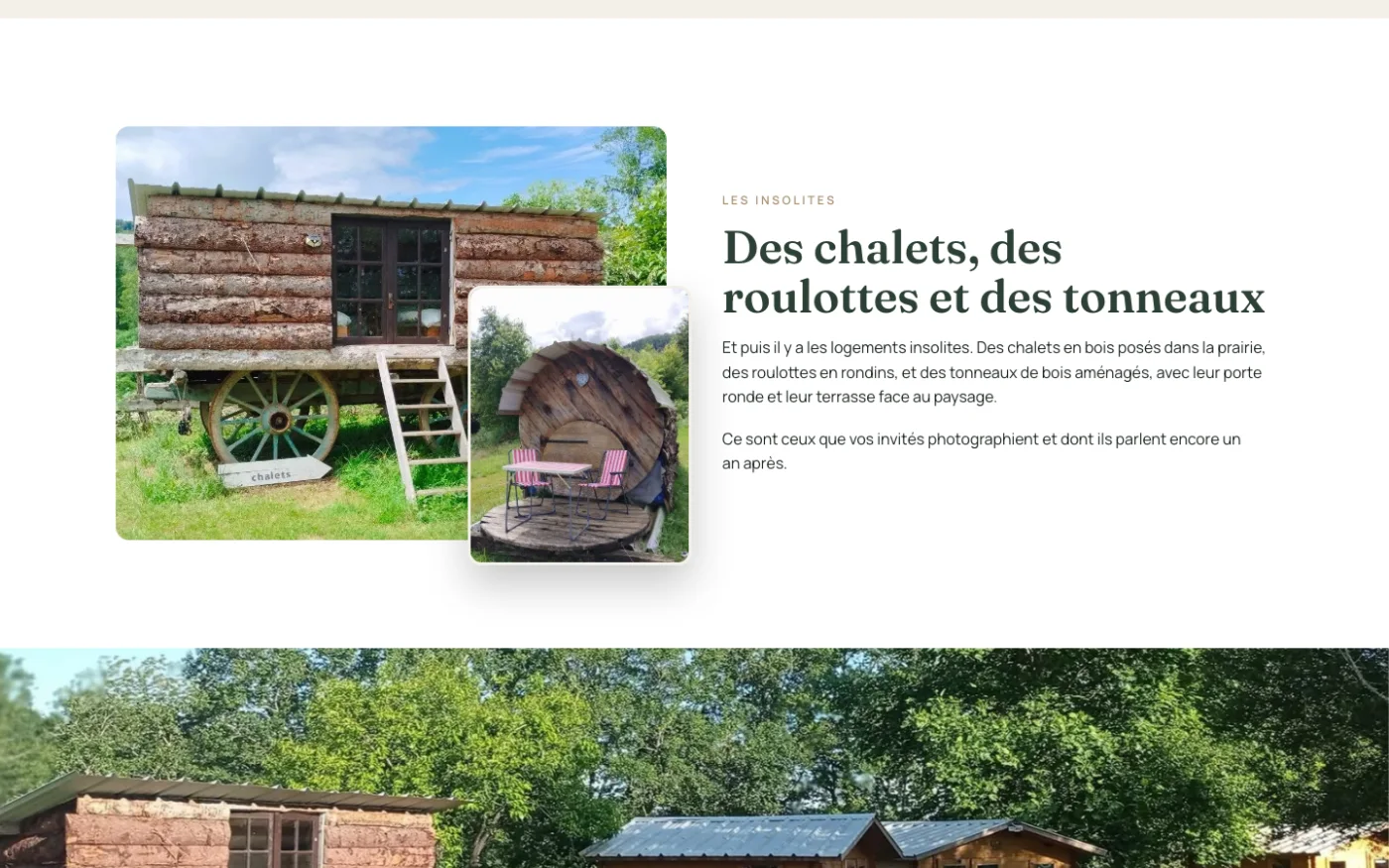 Page Le gîte du site Passiflorart, les roulottes et les chalets