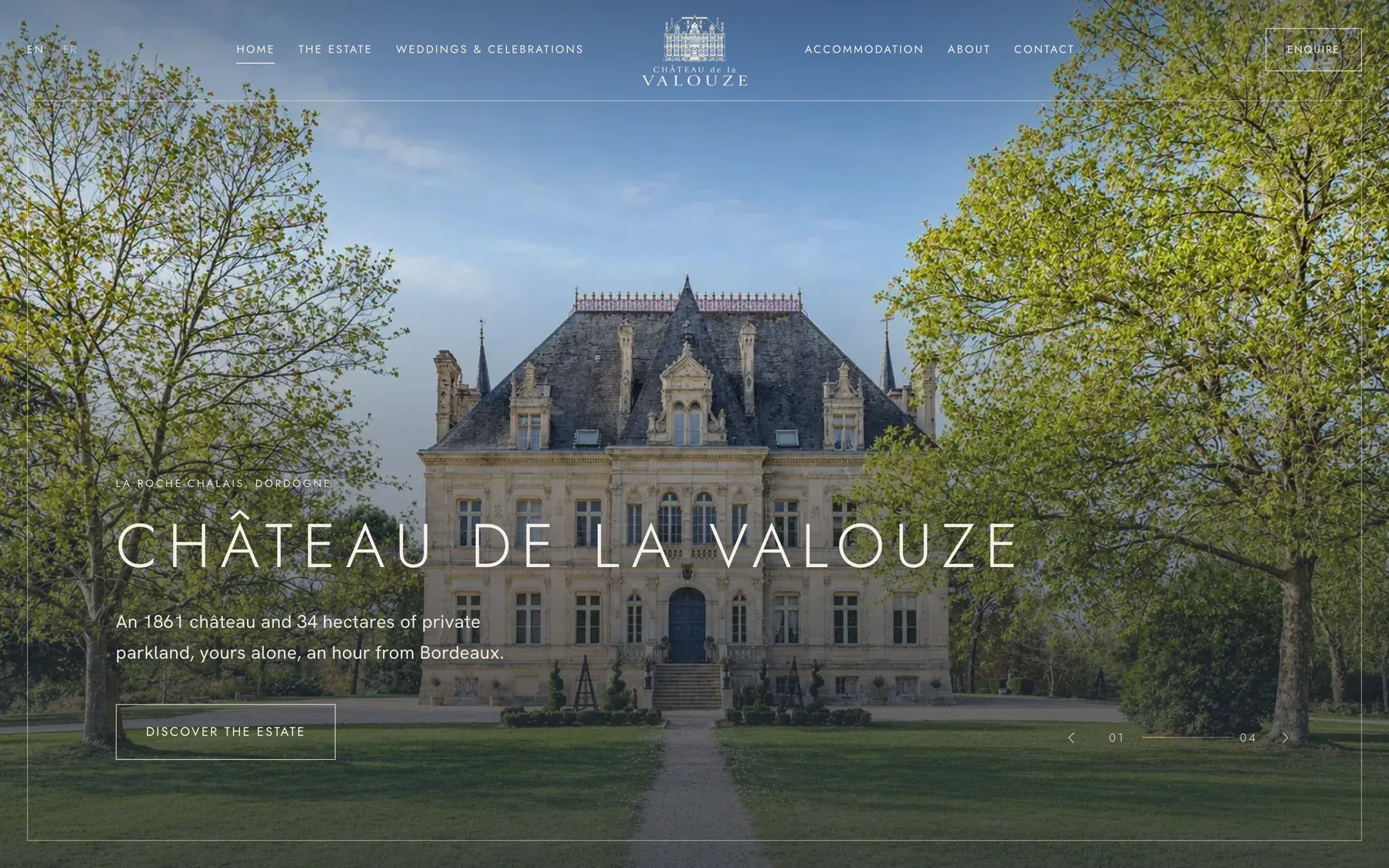 Home page of the Château de la Valouze website