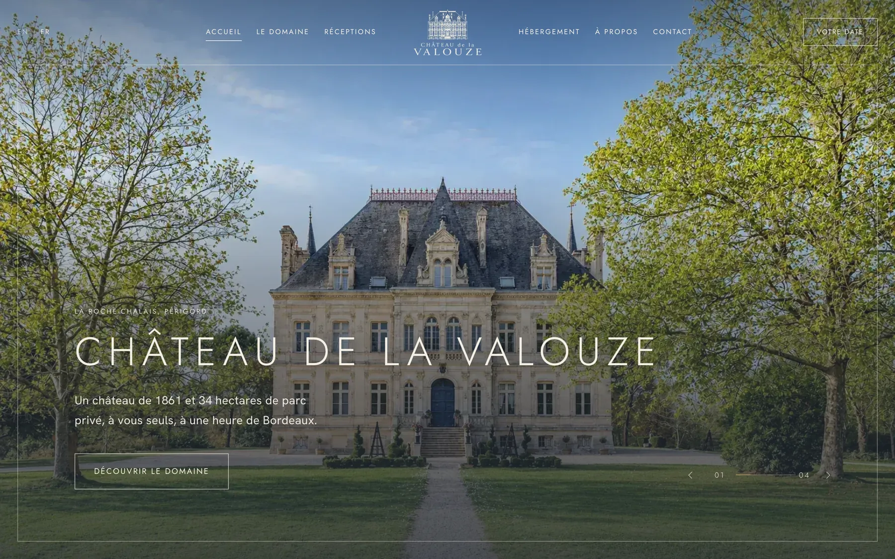 Page d'accueil du site du Château de la Valouze