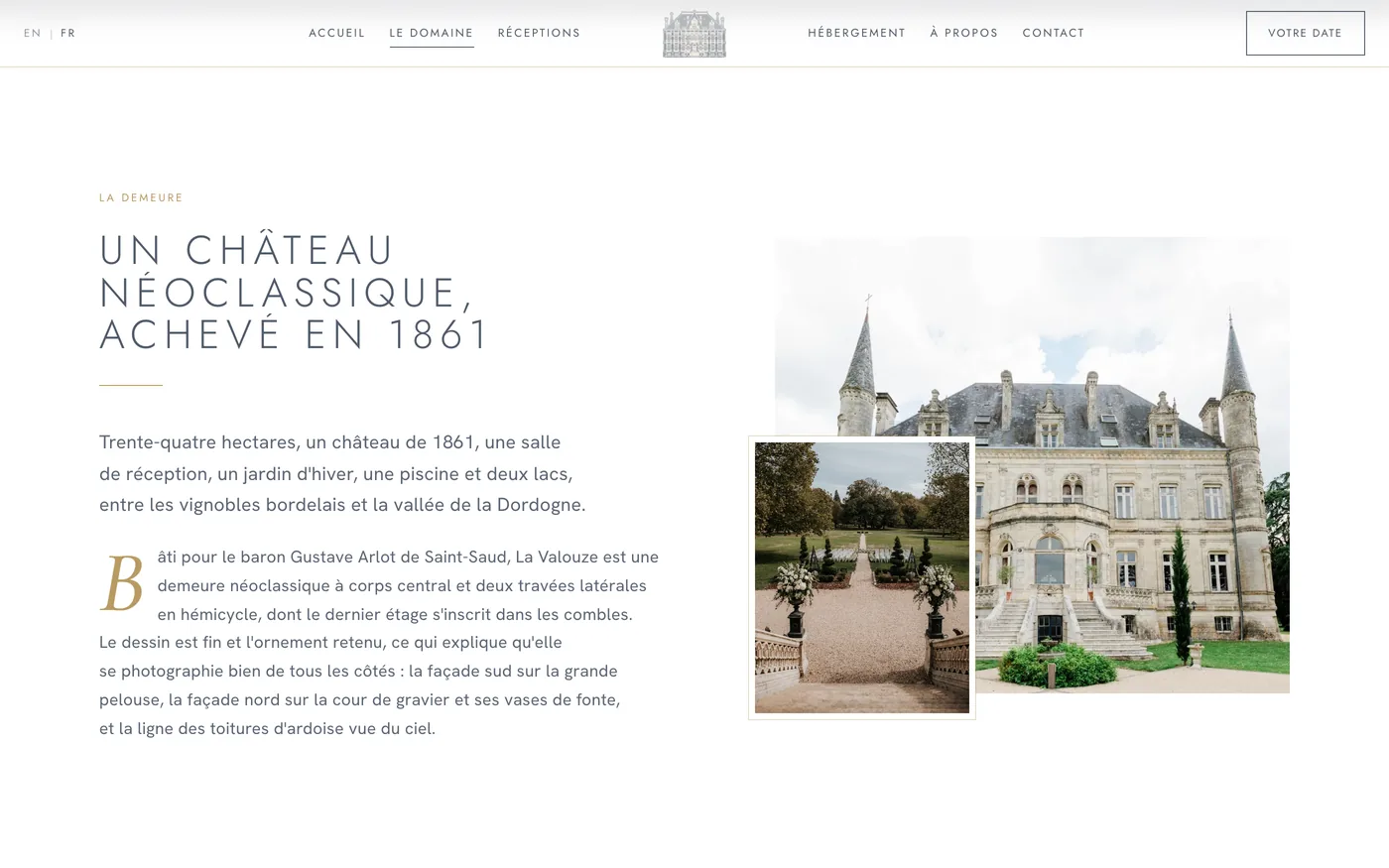 Page Le domaine du site du Château de la Valouze, le château néoclassique de 1861